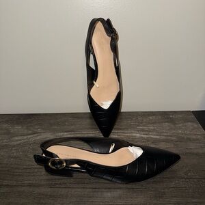Ann Taylor Factory faux croc pointed toe Black Slingback Heels